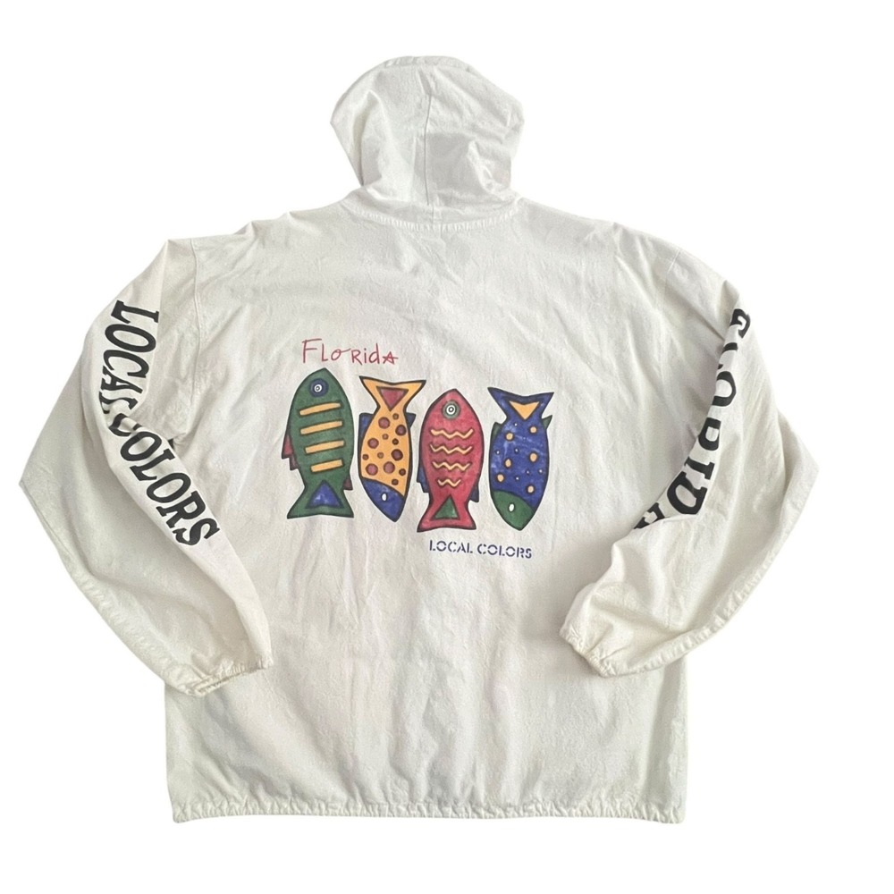Vtg Cottonseed Wear Florida‎ Fish Zip Hoodie Jacket Large Local Colors Boho